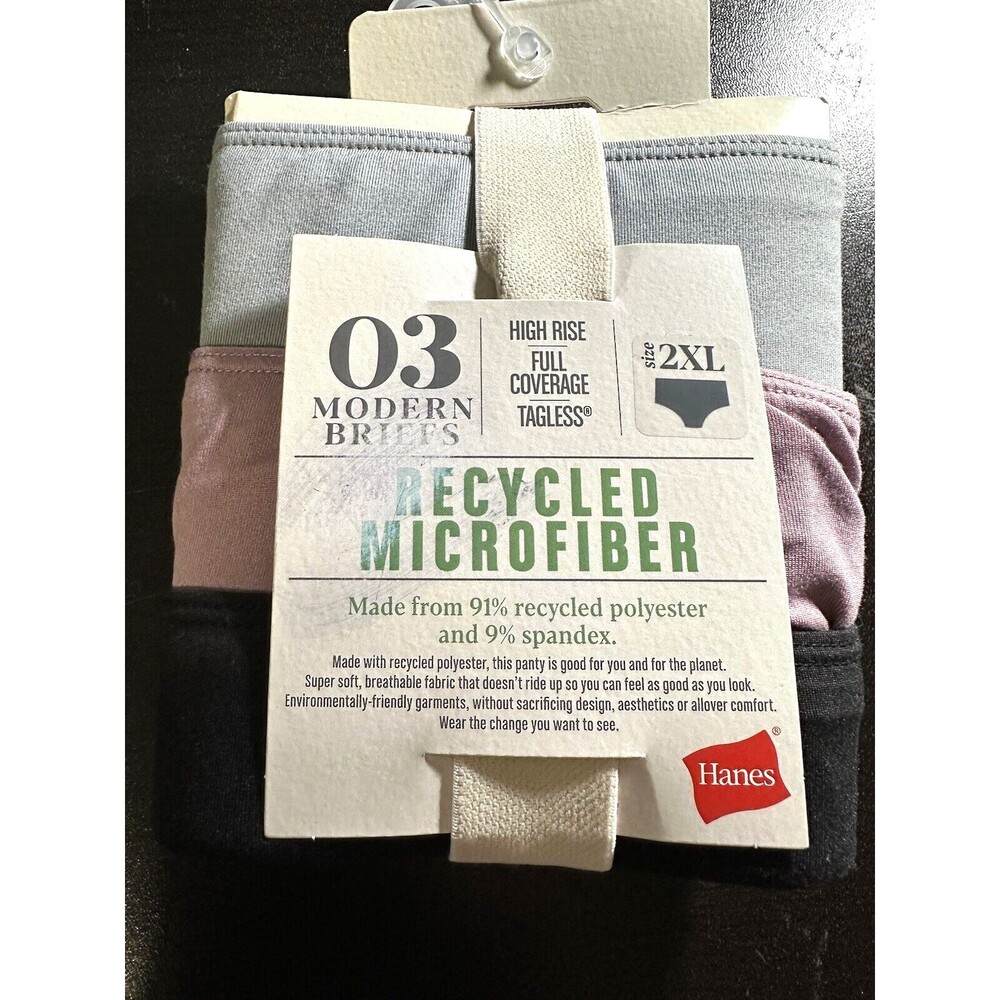 HANES Ladies 2XL Recycled Microfiber High Rise Briefs Full Coverage Tagless Set